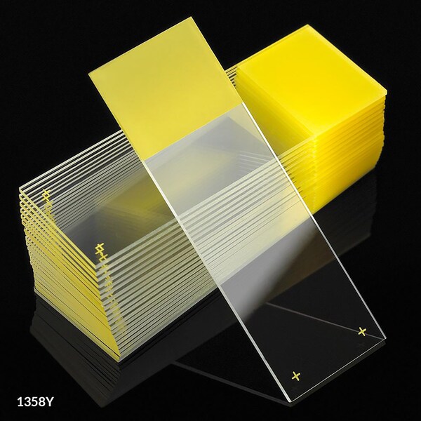 Globe Scientific Microscope Slides, Diamond White Glass, 25x75mm, Charged, 90Deg. Ground Edges, Yellow Frosted, 72PK 1358Y-72 - main